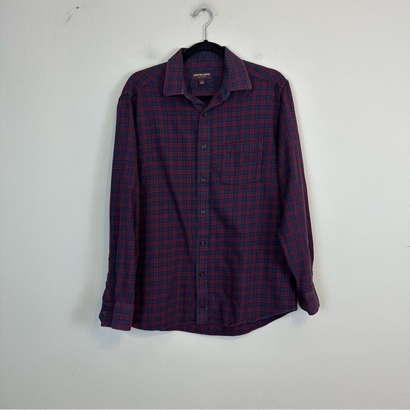 Johnston & Murphy | Red and Blue Plaid Collared Button Down Shirt Size Large - Picture 1 of 6